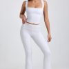 Ribbed Modal Mid-Rise Foldover Flared Trousers in Grey