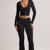 Modal Ribbed Foldover Flared Trousers in Black