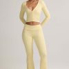 Modal Ribbed Foldover Flared Trousers in Buttercream Yellow