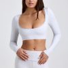 Ribbed Modal Lace-Trim Crop Top in Grey