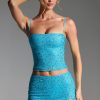 Embellished Mid-Rise Micro Mini Skirt in Aqua Blue