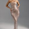 Embellished Bandeau Maxi Dress in Almond