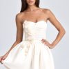 Bandeau Floral-Appliqué Corset Mini Dress in Ivory