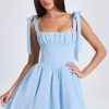 Draped Corset Mini Dress in Powder Blue