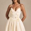 Halterneck Floral-Appliqué Corset Mini Dress in Ivory