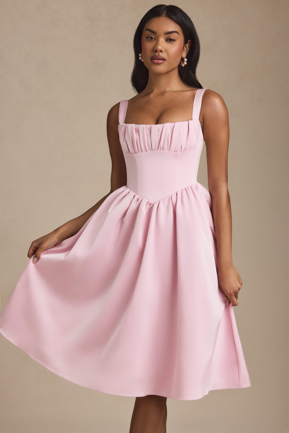 Draped Corset Midaxi Dress in Blush