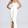 Bandeau Ruffle-Trim Corset Gown in Ivory