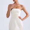 Bandeau Structured Tulip Mini Dress in Ivory
