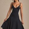 Bow-Detail A-Line Midi Dress in Black