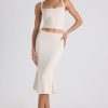 Modal Bow-Detail Mid-Rise Midi Skirt in Ivory