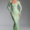 Embellished Fishtail Maxi Dress in Pistachio