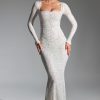 Embellished Fishtail Maxi Dress in White