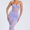 Sheer Panelled Draped Midaxi Dress in Dusty Lilac