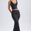 Mid-Rise Fishtail Maxi Skirt in Black