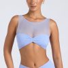 Sheer Panelled Ruched Crop Top in Periwinkle Blue