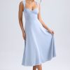 Sweetheart-Neck Ruched Midaxi Dress in Light Blue