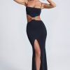 Hardware Detail Cut-Out Maxi Dress in Black
