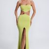 Hardware Detail Cut-Out Maxi Dress in Olive Green