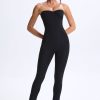 Petite Twist-Front Split Hem Flared Jumpsuit in Black
