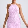Floral-Appliqué Halterneck A-Line Mini Dress in Lilac