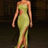 Embellished Cut-Out Bandeau Maxi Dress in Pear Green