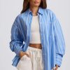 Cotton Poplin Stripe Oversized Shirt in Blue Stripe
