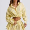 Cotton Poplin Stripe Multiway Cropped Shirt in Yellow Stripe