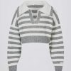 Soft Knit Layered Collar Cropped Jumper in Grey Stripe