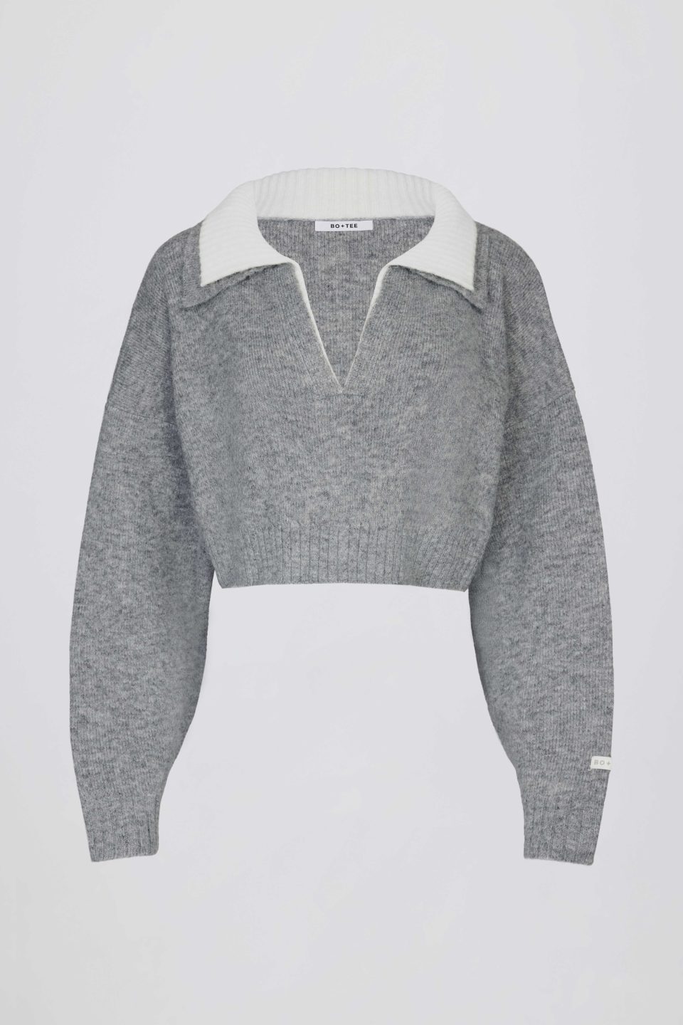 Soft Knit Layered Collar Cropped Jumper in Grey