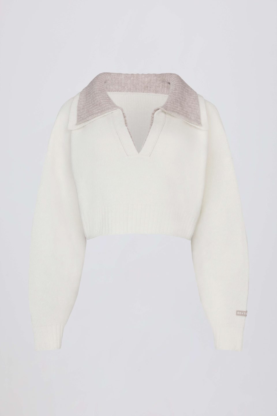 Soft Knit Layered Collar Cropped Jumper in Ivory