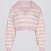 Soft Knit Layered Collar Cropped Jumper in Pink Stripe