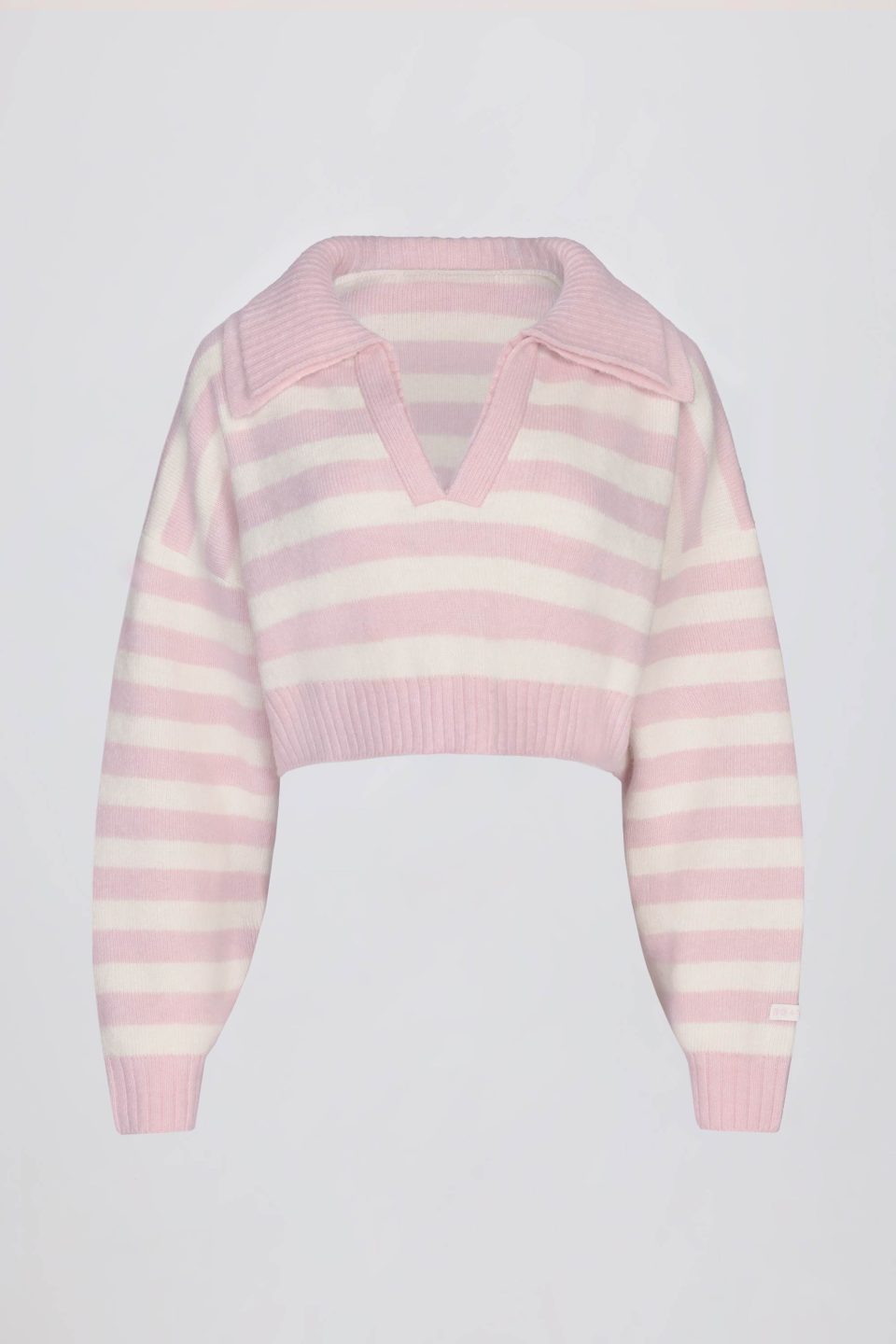 Soft Knit Layered Collar Cropped Jumper in Pink Stripe