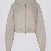 Soft Knit Zip-Up Cropped Hoodie in Beige