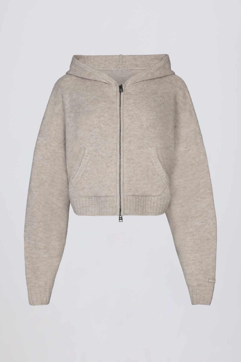Soft Knit Zip-Up Cropped Hoodie in Beige