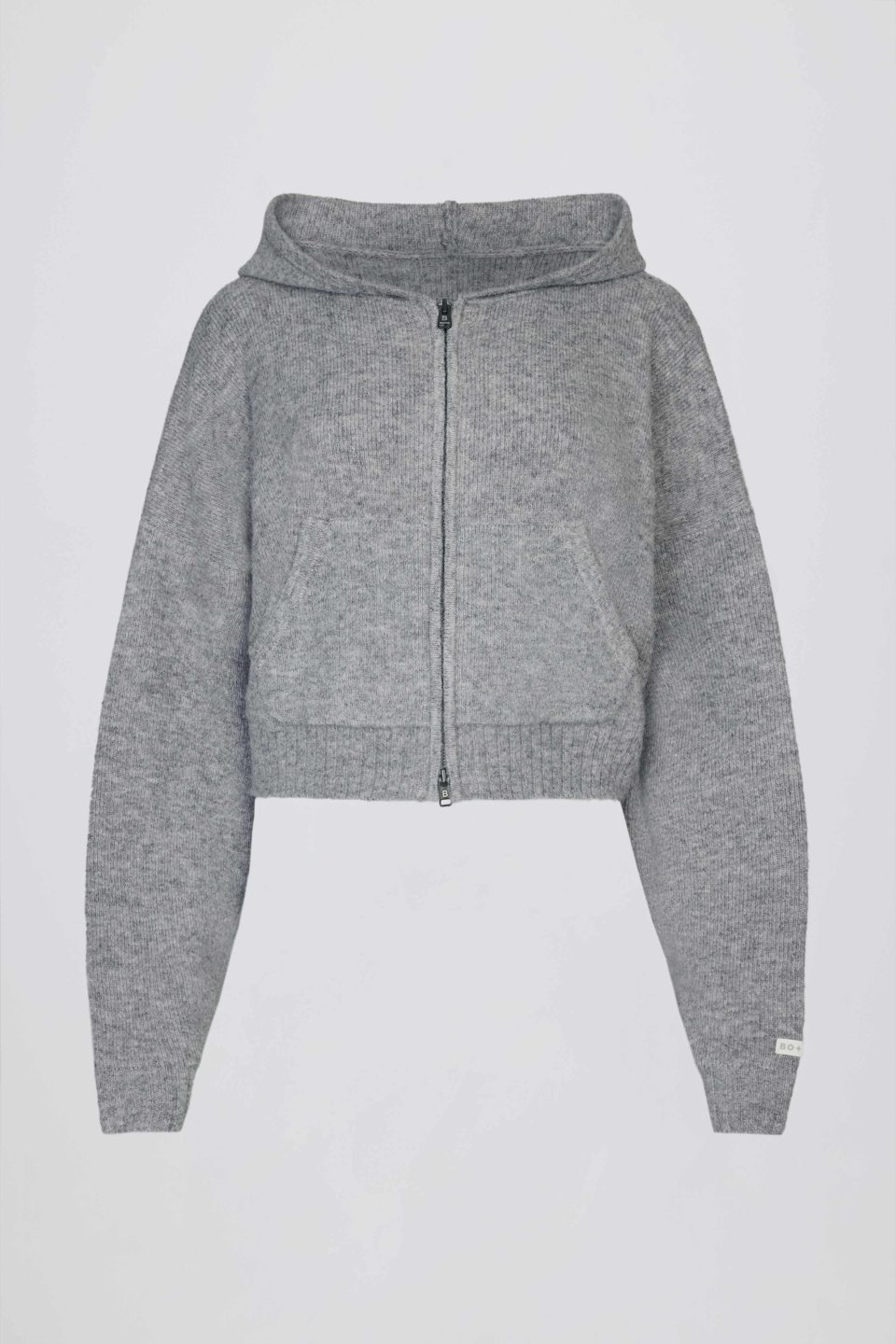 Soft Knit Zip-Up Cropped Hoodie in Grey