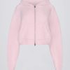 Soft Knit Zip-Up Cropped Hoodie in Soft Pink
