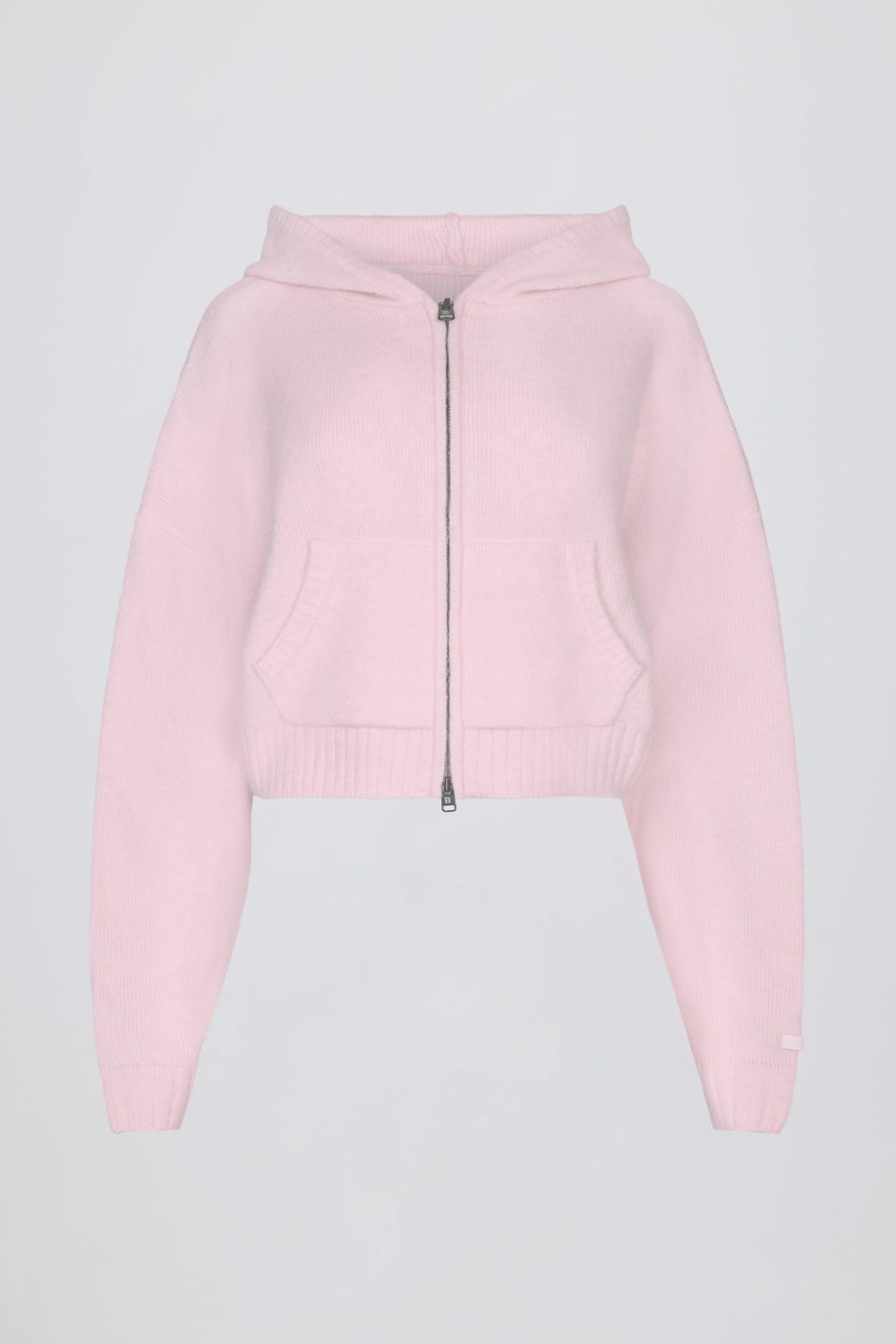 Soft Knit Zip-Up Cropped Hoodie in Soft Pink