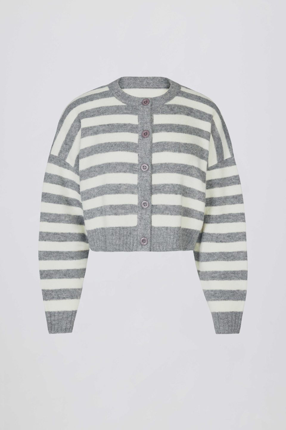 Soft Knit Stripe Cropped Cardigan in Grey Stripe