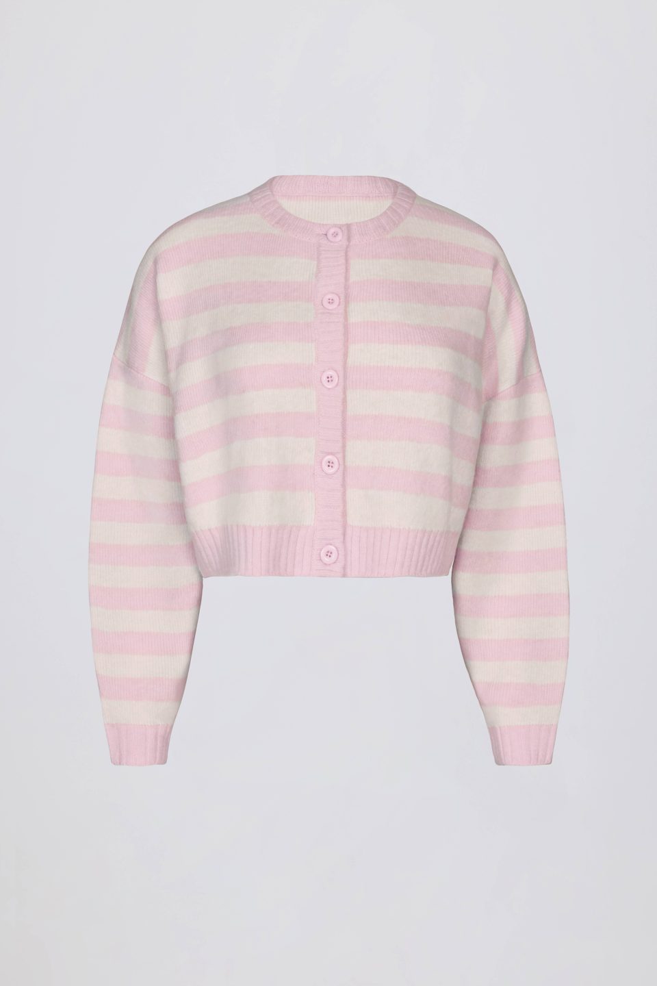 Soft Knit Stripe Cropped Cardigan in Pink Stripe