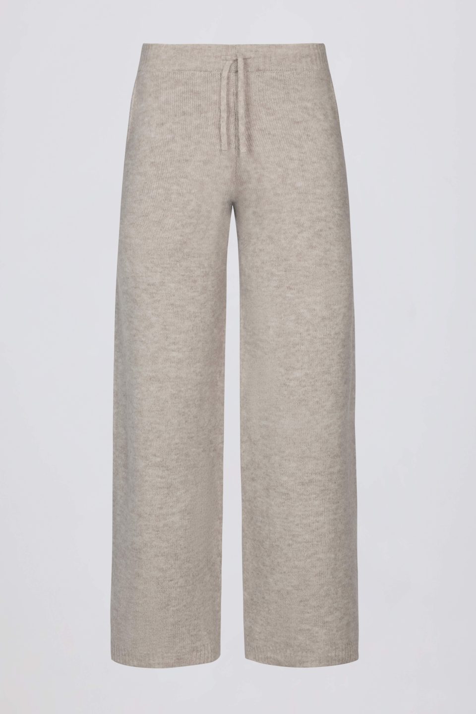 Knit Mid-Rise Wide-Leg Joggers in Beige
