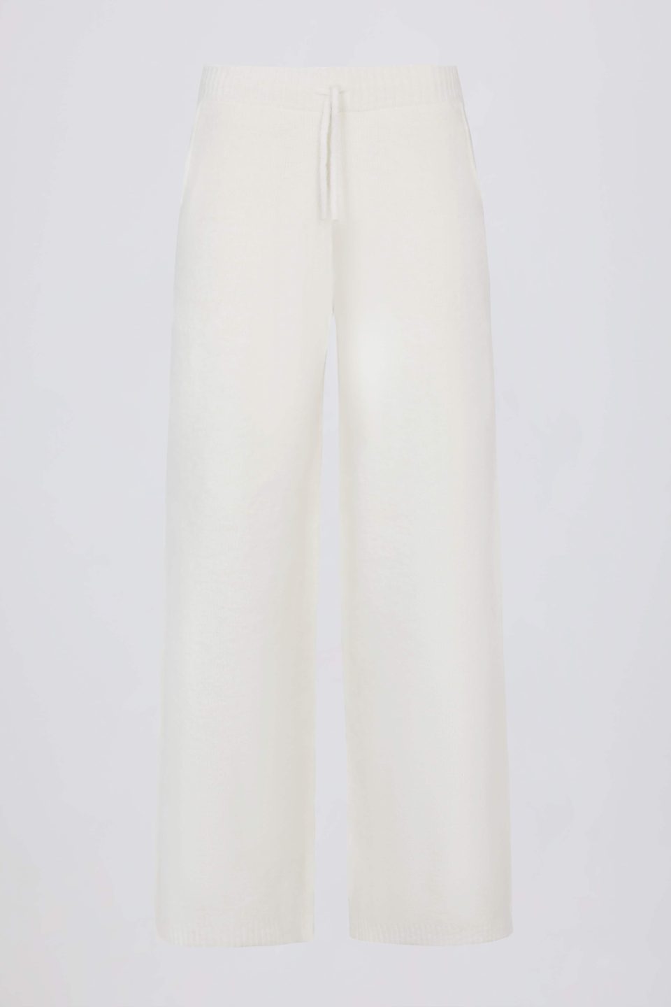 Knit Mid-Rise Wide-Leg Joggers in Ivory