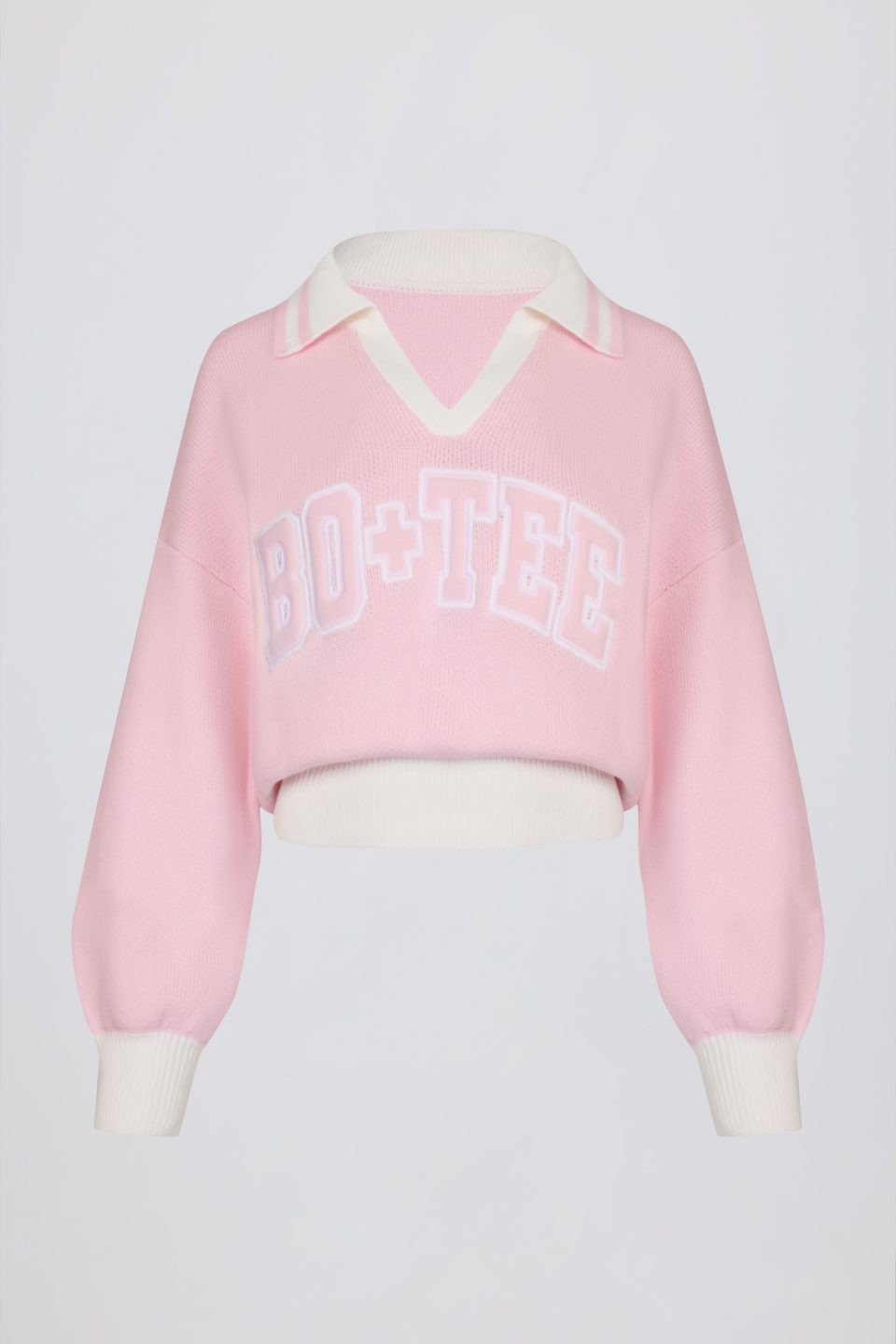 Cotton Jersey Oversized V-Neck Jumper in Powder Pink