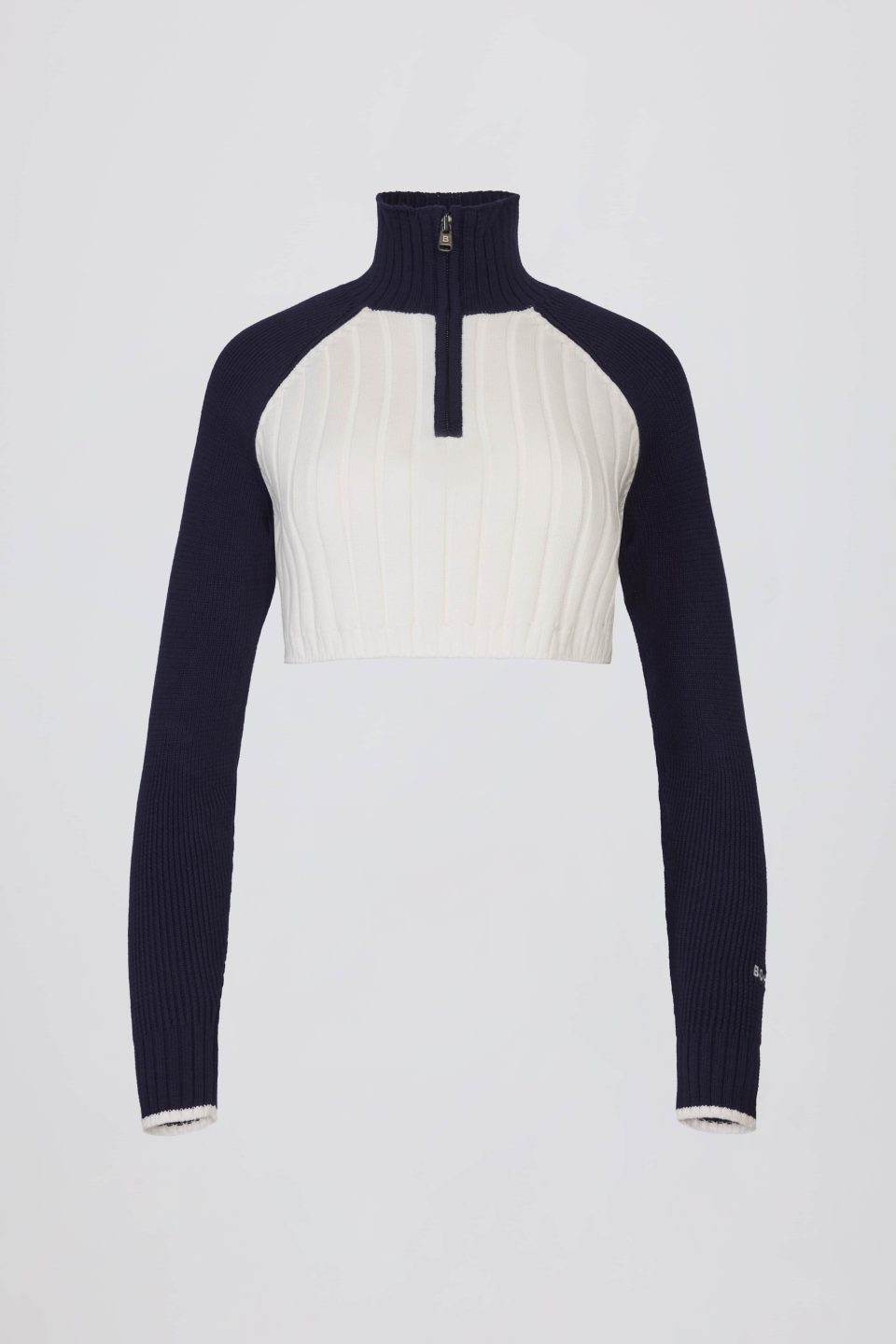 Ribbed Knit Quarter-Zip Cropped Jumper in Classic Navy
