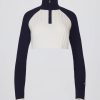 Ribbed Knit Quarter-Zip Cropped Jumper in Classic Navy