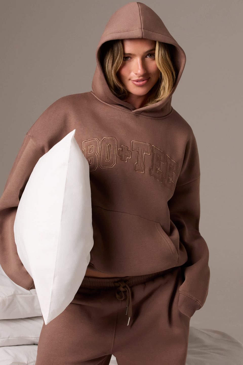 Embroidered Oversized Hoodie in Cocoa