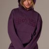 Embroidered Oversized Hoodie in Plum