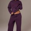 Brushed Jersey Wide-Leg Joggers in Plum