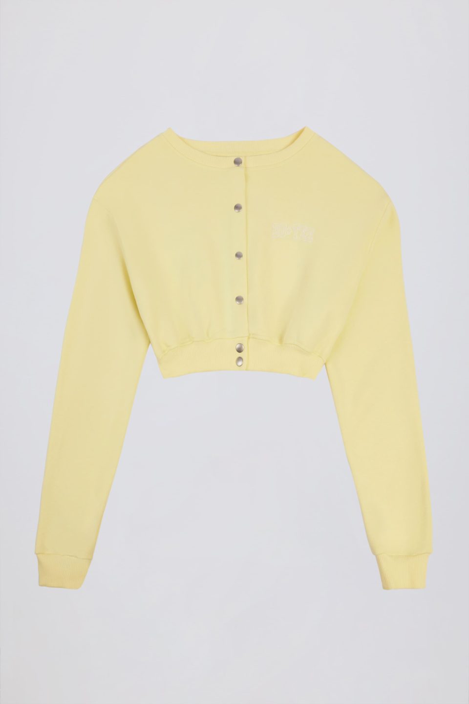 Premium Brushed Jersey Button-Up Cropped Cardigan in Soft Yellow