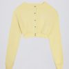Premium Brushed Jersey Button-Up Cropped Cardigan in Soft Yellow