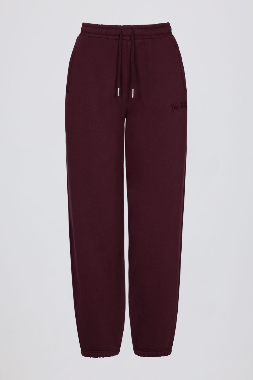 Brushed Cotton Jersey Mid-Rise Relaxed Joggers in Burgundy